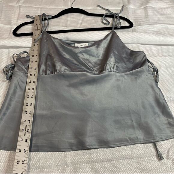 Topshop Silver‎ Shiny Crop Top with ties - Picture 2 of 6